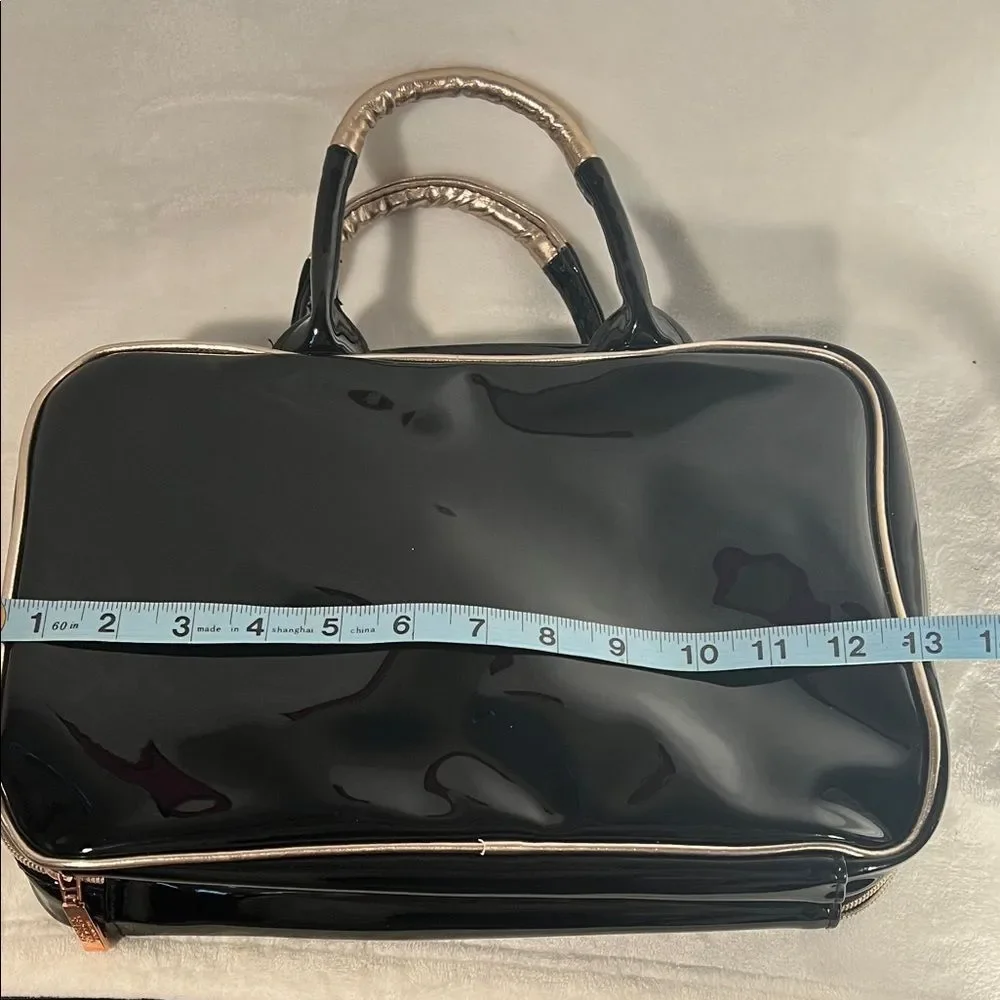 Jones New York Black Faux Patent Cosmetic Travel Bag